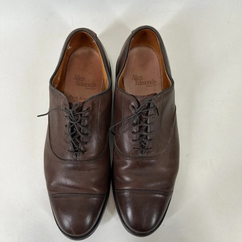Allen Edmonds Park Avenue‎ Oxford Shoes Mens 9.5D Brown Leather Cap Toe